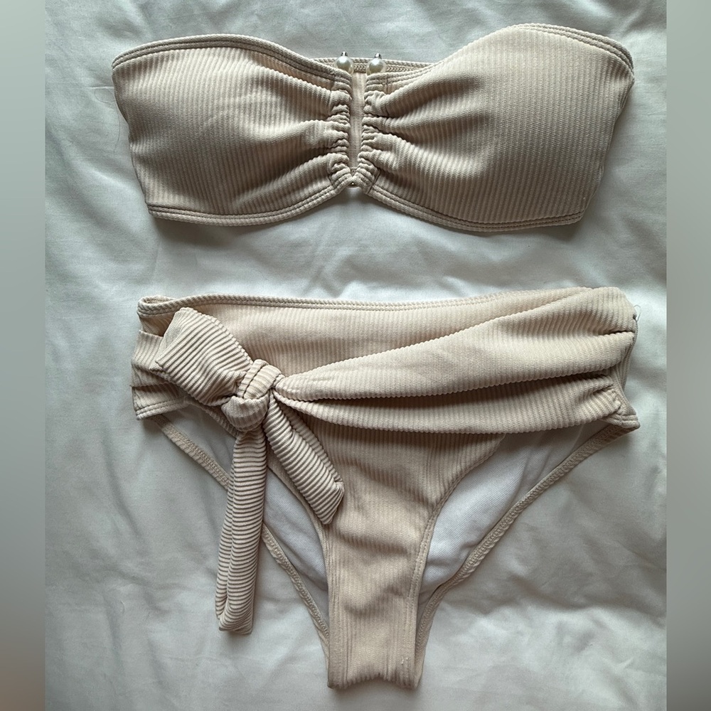 Cream Ribbed Bikini Set